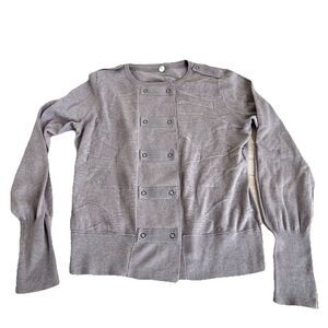 Margaret OLeary Womens Long Sleeves Crew Neck Sweater Textured Snap Up Gray